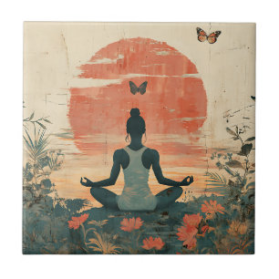 Sonnenuntergangs-Wiesen-Meditation mit Schmetterli Fliese