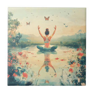 Sonnenuntergangs-Wiesen-Meditation mit Schmetterli Fliese