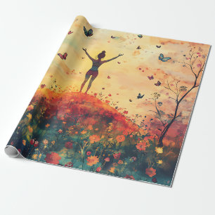 Sonnenuntergangs-Wiesen-Meditation mit Schmetterli Geschenkpapier