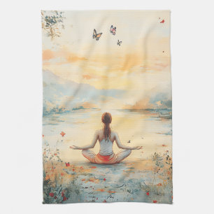 Sonnenuntergangs-Wiesen-Meditation mit Schmetterli Geschirrtuch