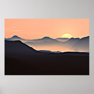 Sonnenuntergangsberge Silhouette Poster