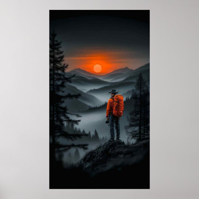Sonnenuntergangsblick: Die Aussicht des Wanderers Poster (Vorne)