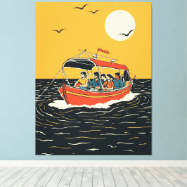 Sonnenuntergangsbootfahrt – Retro-Minimalismus Leinwanddruck