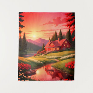 Sonnenuntergangsgemälde mit einem See-68678 Wandteppich