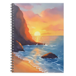 Sonnenuntergangsküste | Strand Ozeanwellen Notizblock