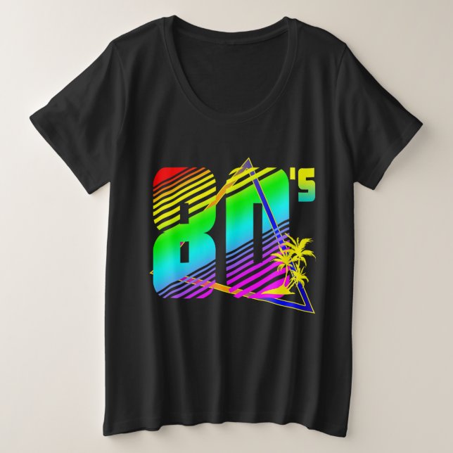 Sonnenuntergangspalmen der 80er Jahre Große Größe T-Shirt (Design vorne)