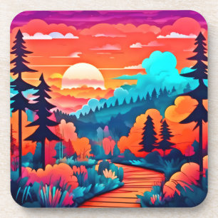 Sonnenuntergangspfad durch den Herbstwald Getränkeuntersetzer