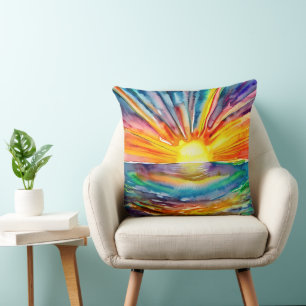 Sonnenuntergangsreflexion Aquarellkunst Kissen