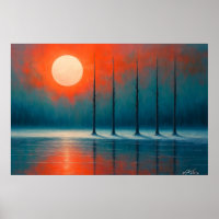 Sonnenuntergangsreflexionen mit kahlen Bäumen