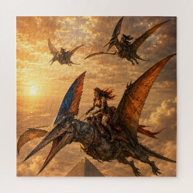 Sonnenuntergangsreiter über den Pyramiden Puzzle (Vertikal)