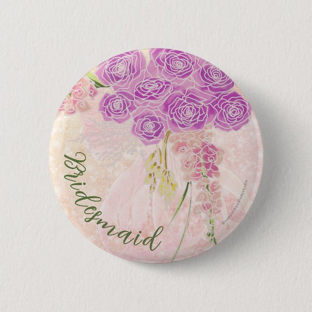 Sonnenuntergangsrose Errötung schmaler Bogen Braut Button (Vorderseite)