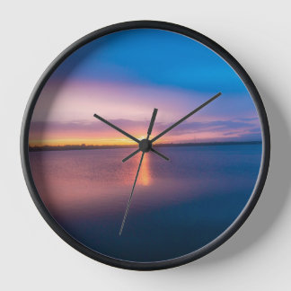 Sonnenuntergangssee-Landschaftsfotografie-Wanduhr Uhr