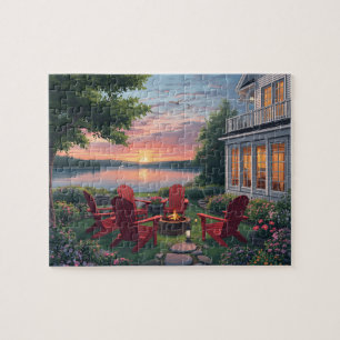 Sonnenuntergangsserenität am See Puzzle
