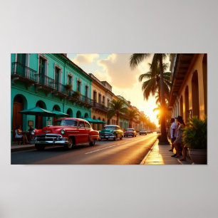 Sonnenuntergangsspaziergang im alten Havanna Poster