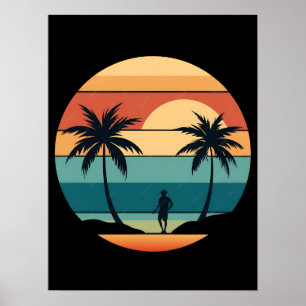 Sonnenuntergangsstrand Palmen Sommer Stimmung Retr Poster