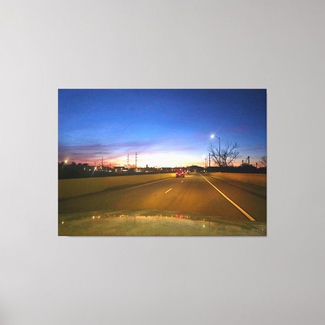 Sonnenuntergangsstraße Leinwanddruck (Vorderseite)