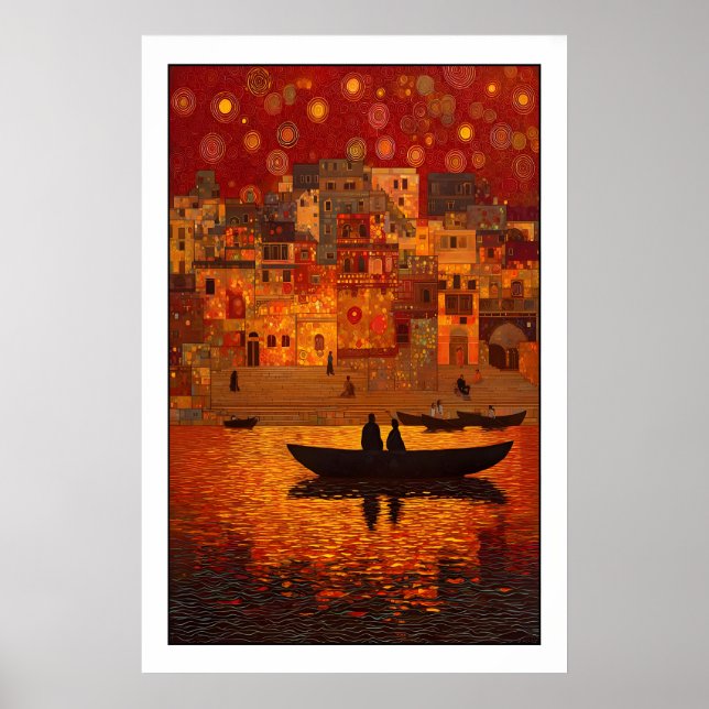 Sonnenuntergangswandkunst Bohemian Fluss Szene - W Poster (Vorne)