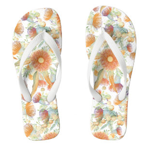 Sonnenverbrannte Akazie und Eukalyptusblüten Flip Flops