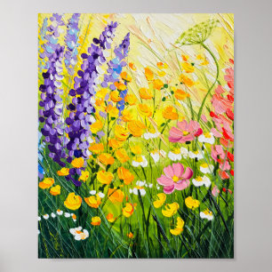 Sonnenverwiesene Wildblumenwiese in Öl gemalt Poster