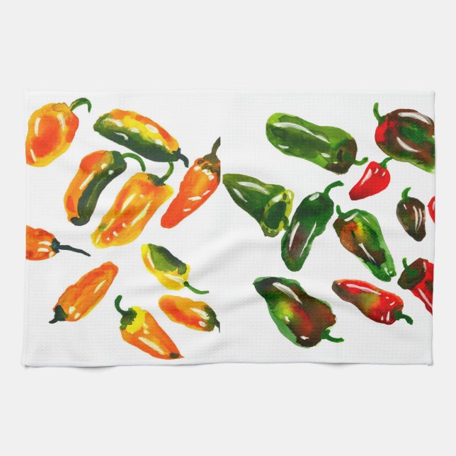 Sonnenverwöhnte Paprika Aquarell Botanisches Küche Geschirrtuch (Horizontal)