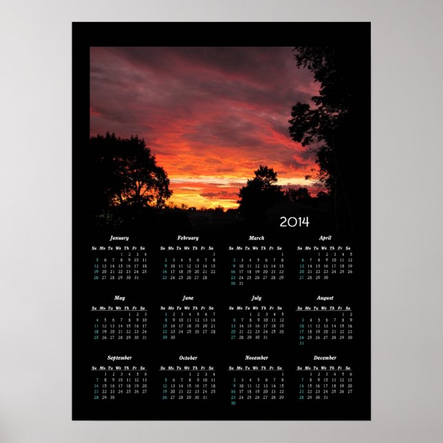 Sonnenwende-Sonnenuntergang-Kalender ~ drucken Poster (Vorne)