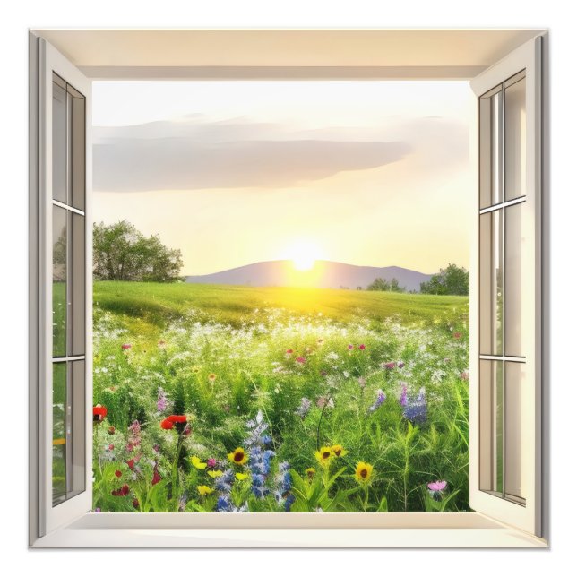 Sonnenwiese-Fensteransicht Fotodruck (Vorne)