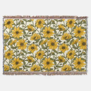 Sonnenwurzel, wilde Sonnenblumen auf weißem Grund Decke