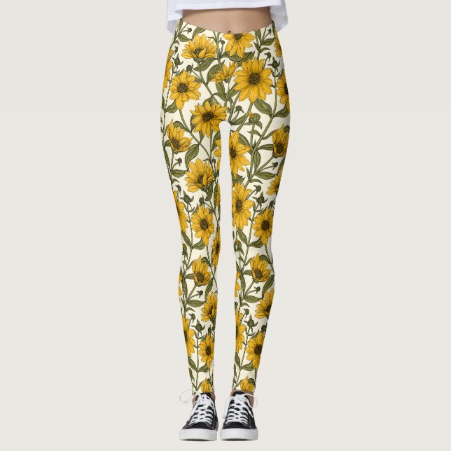 Sonnenwurzel, wilde Sonnenblumen auf weißem Grund Leggings (Vorderseite)
