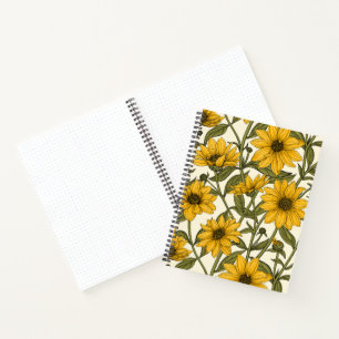 Sonnenwurzel, wilde Sonnenblumen auf weißem Grund Notizbuch