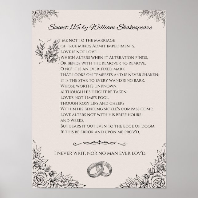 Sonnet 116 von William Shakespeare poster/wall art Poster (Vorne)