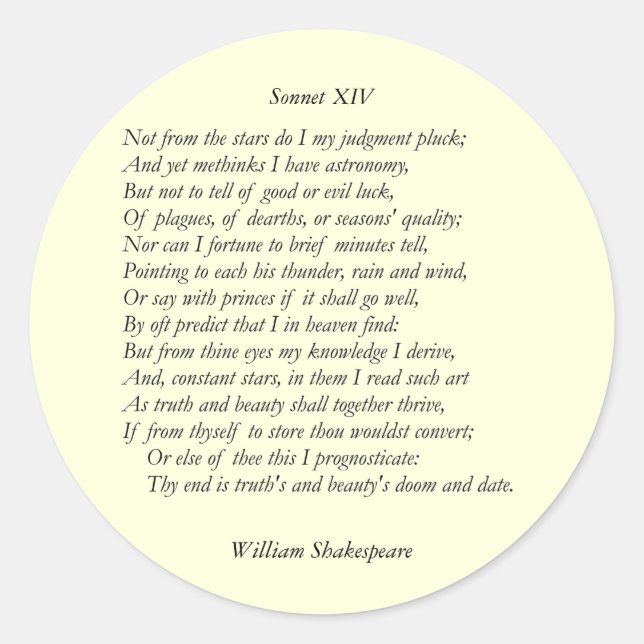 Sonnet # 14 von William Shakespeare Runder Aufkleber (Vorderseite)