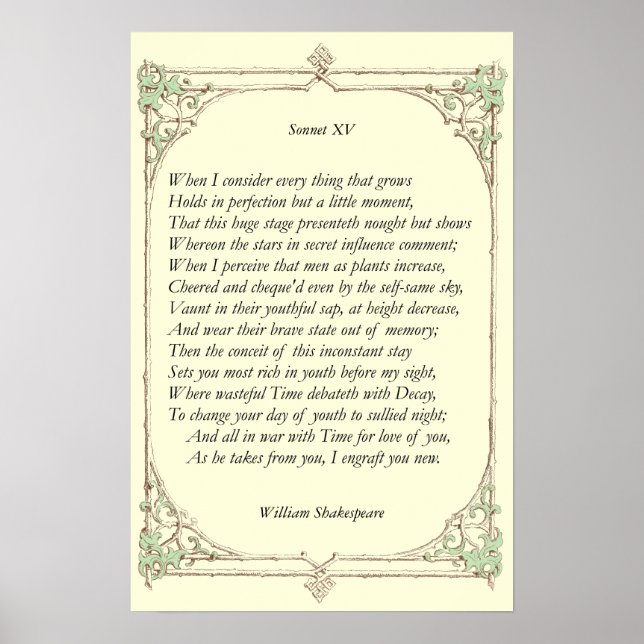 Sonnet # 15 von William Shakespeare Poster (Vorne)
