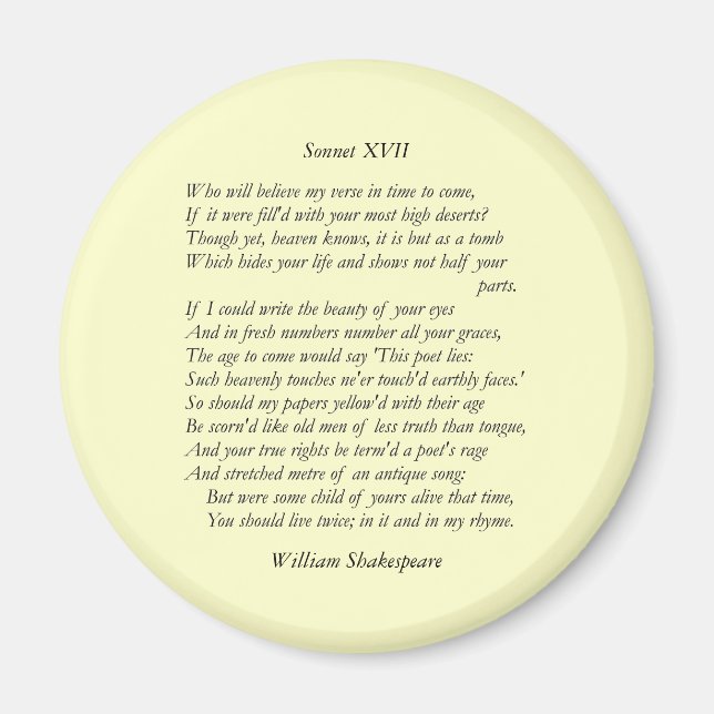 Sonnet # 17 von William Shakespeare Magnet (Vorne)