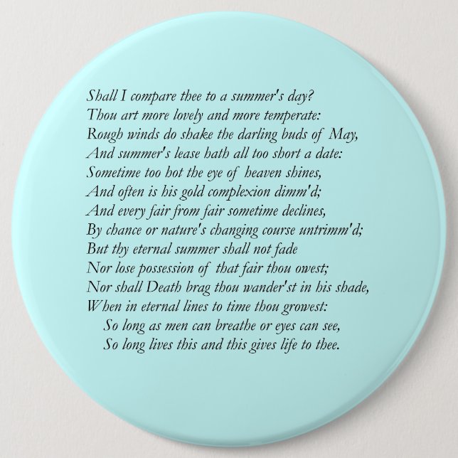 Sonnet # 18 von William Shakespeare Button (Vorderseite)