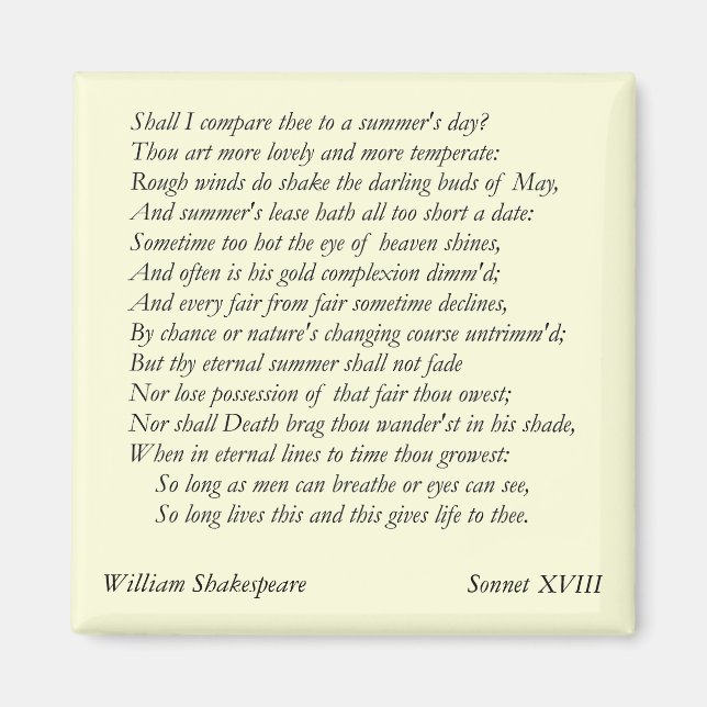 Sonnet # 18 von William Shakespeare Magnet (Vorne)