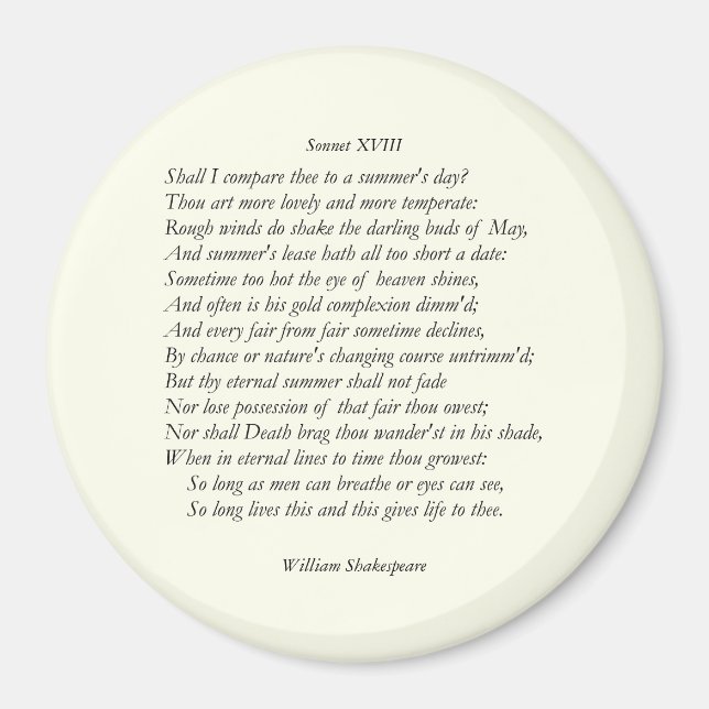 Sonnet # 18 von William Shakespeare Magnet (Vorne)