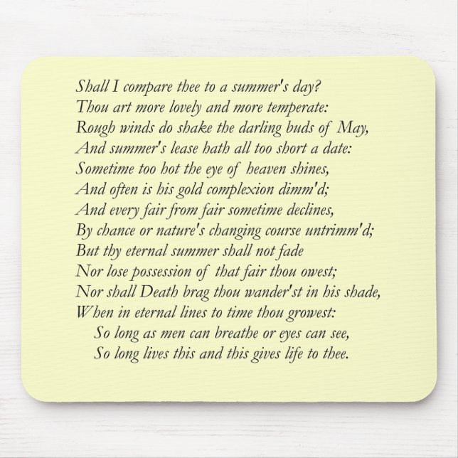 Sonnet # 18 von William Shakespeare Mousepad (Vorne)