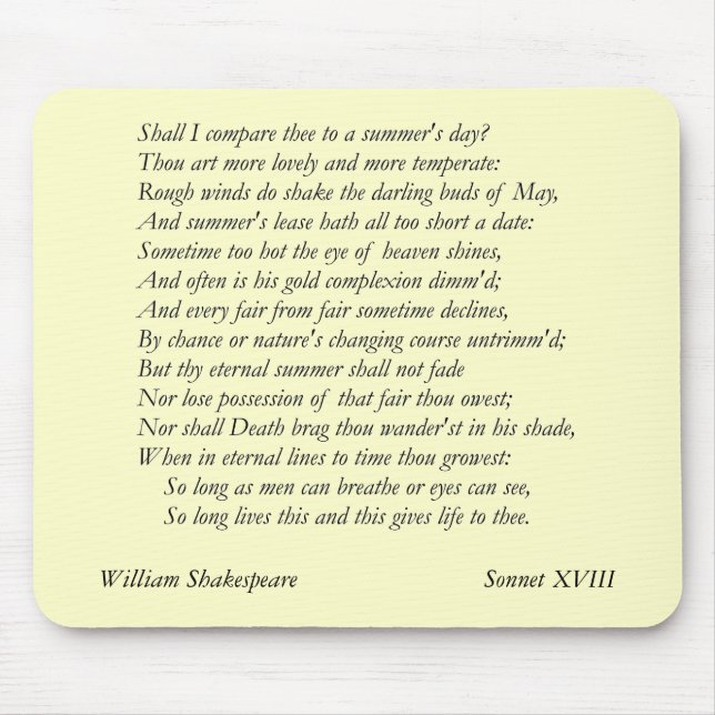 Sonnet # 18 von William Shakespeare Mousepad (Vorne)
