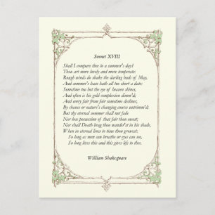 Sonnet # 18 von William Shakespeare Postkarte