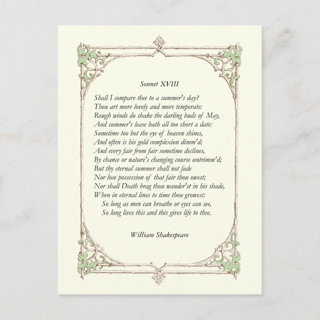 Sonnet # 18 von William Shakespeare Postkarte (Vorderseite)