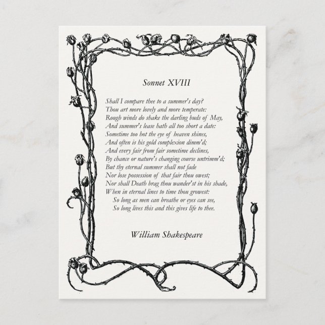 Sonnet # 18 von William Shakespeare Postkarte (Vorderseite)