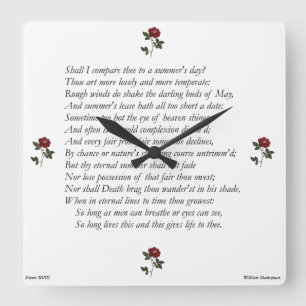 Sonnet # 18 von William Shakespeare Quadratische Wanduhr