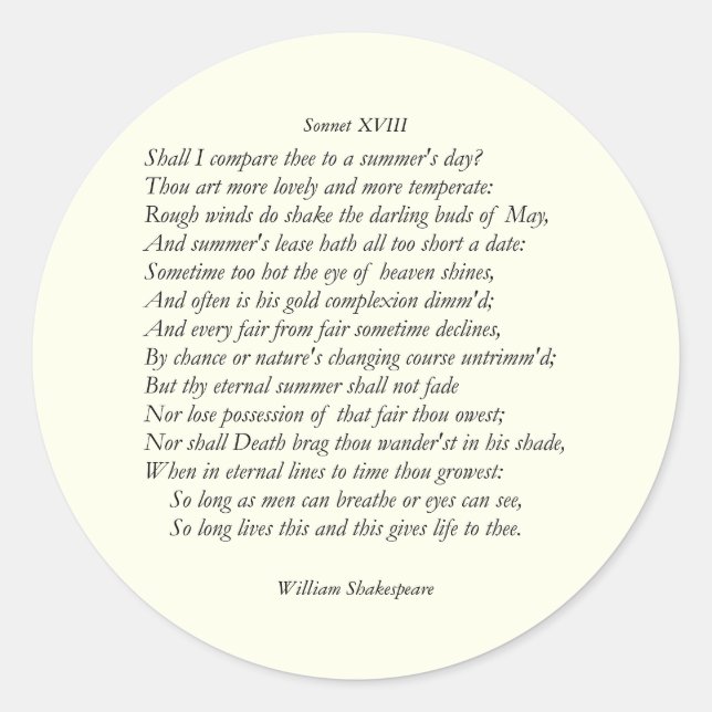 Sonnet # 18 von William Shakespeare Runder Aufkleber (Vorderseite)