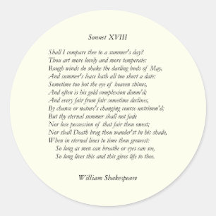 Sonnet # 18 von William Shakespeare Runder Aufkleber