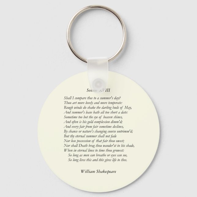 Sonnet # 18 von William Shakespeare Schlüsselanhänger (Vorderseite)