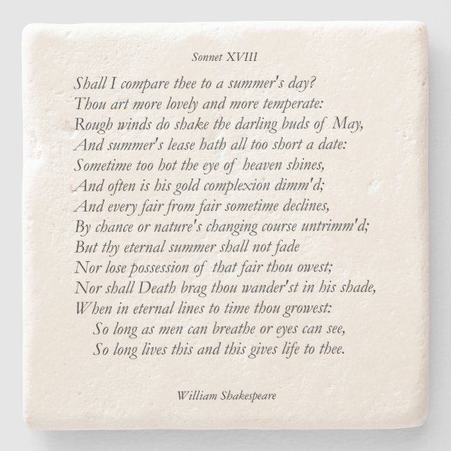 Sonnet # 18 von William Shakespeare Steinuntersetzer (Vorderseite)