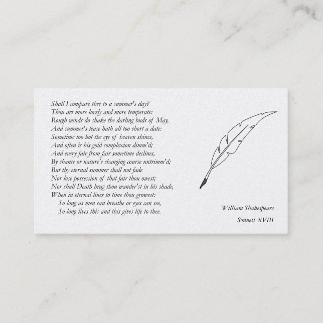 Sonnet # 18 von William Shakespeare Visitenkarte (Rückseite)