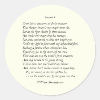Sonnet # 1 von William Shakespeare Runder Aufkleber