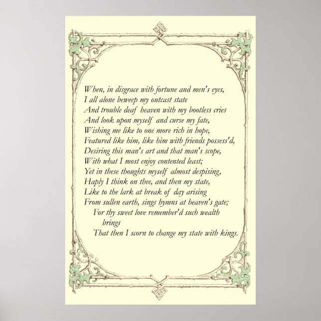Sonnet # 29 von William Shakespeare Poster (Vorne)