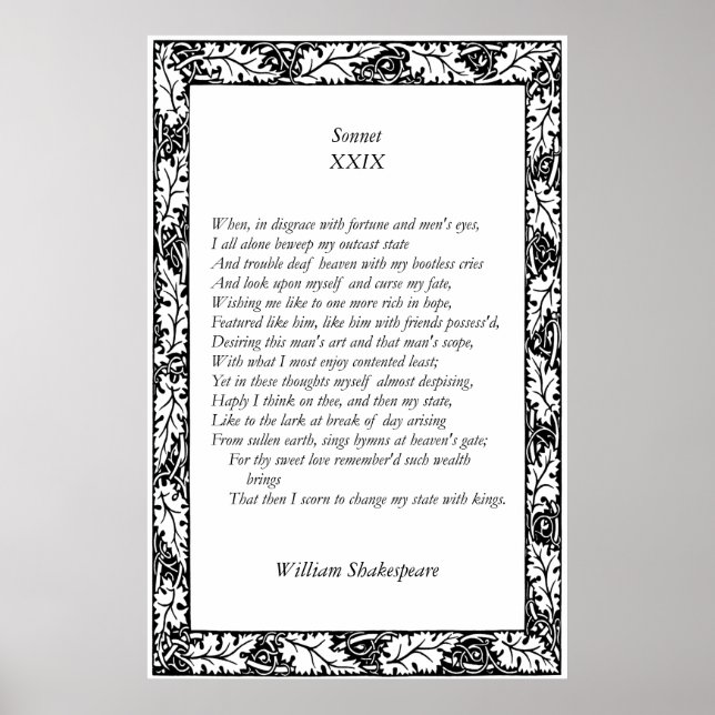 Sonnet # 29 von William Shakespeare Poster (Vorne)